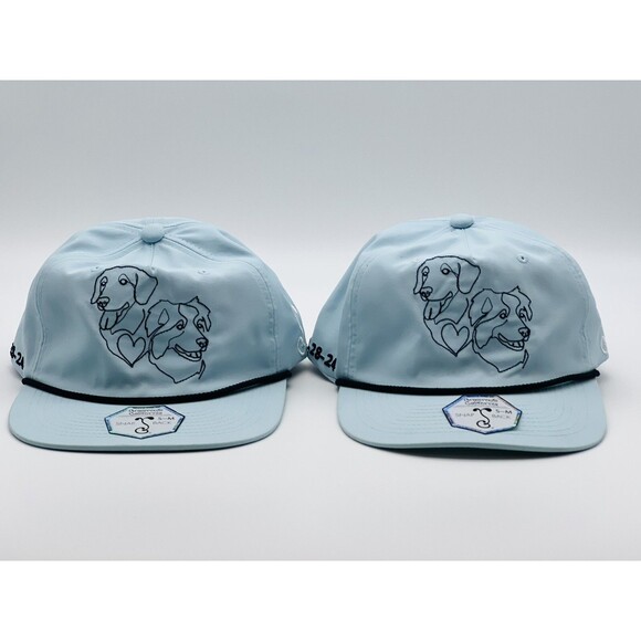 Lot (2) Grassroots California Hats Snap Back S/M His and Hers Baby Blue Dogs - Picture 1 of 10